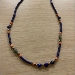 Semiprecious stone choker in blue and orange